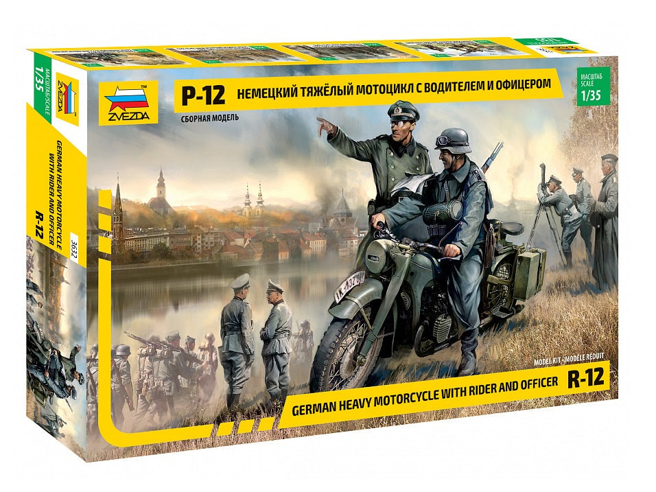 R-12 German heavy motorcycle with rider and officer