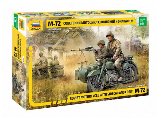 M-72 Soviet motorcycle with sidecar and crew